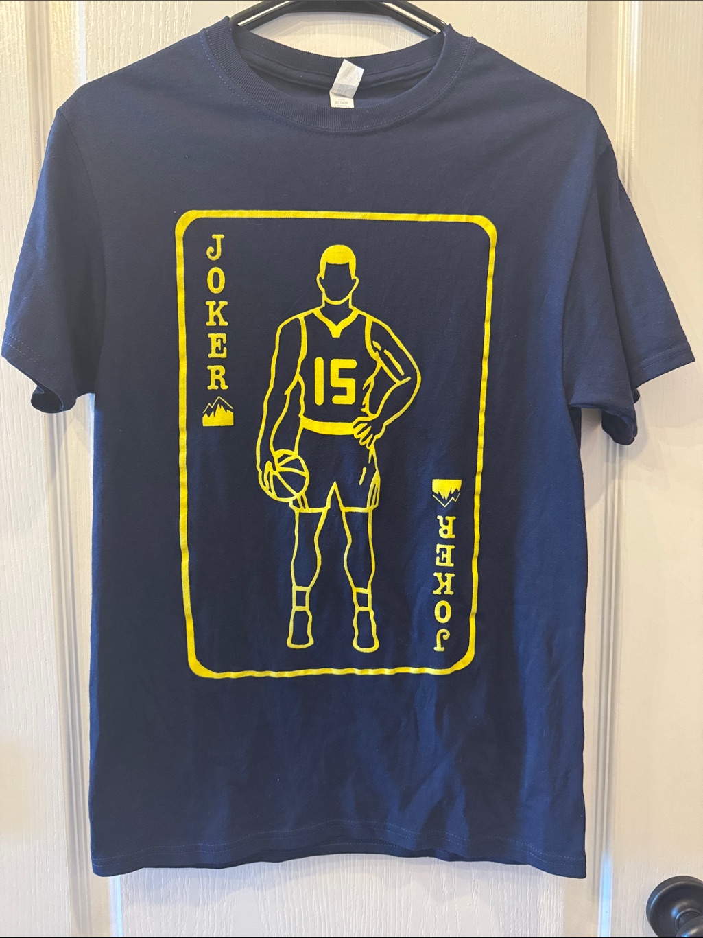 Jerzees Navy Blue Tshirt With Yellow Basketball Joker Graphic